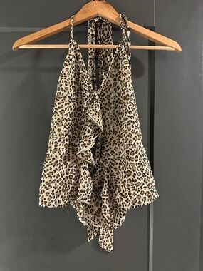 Women’s Beige Leopard Print Halter Top